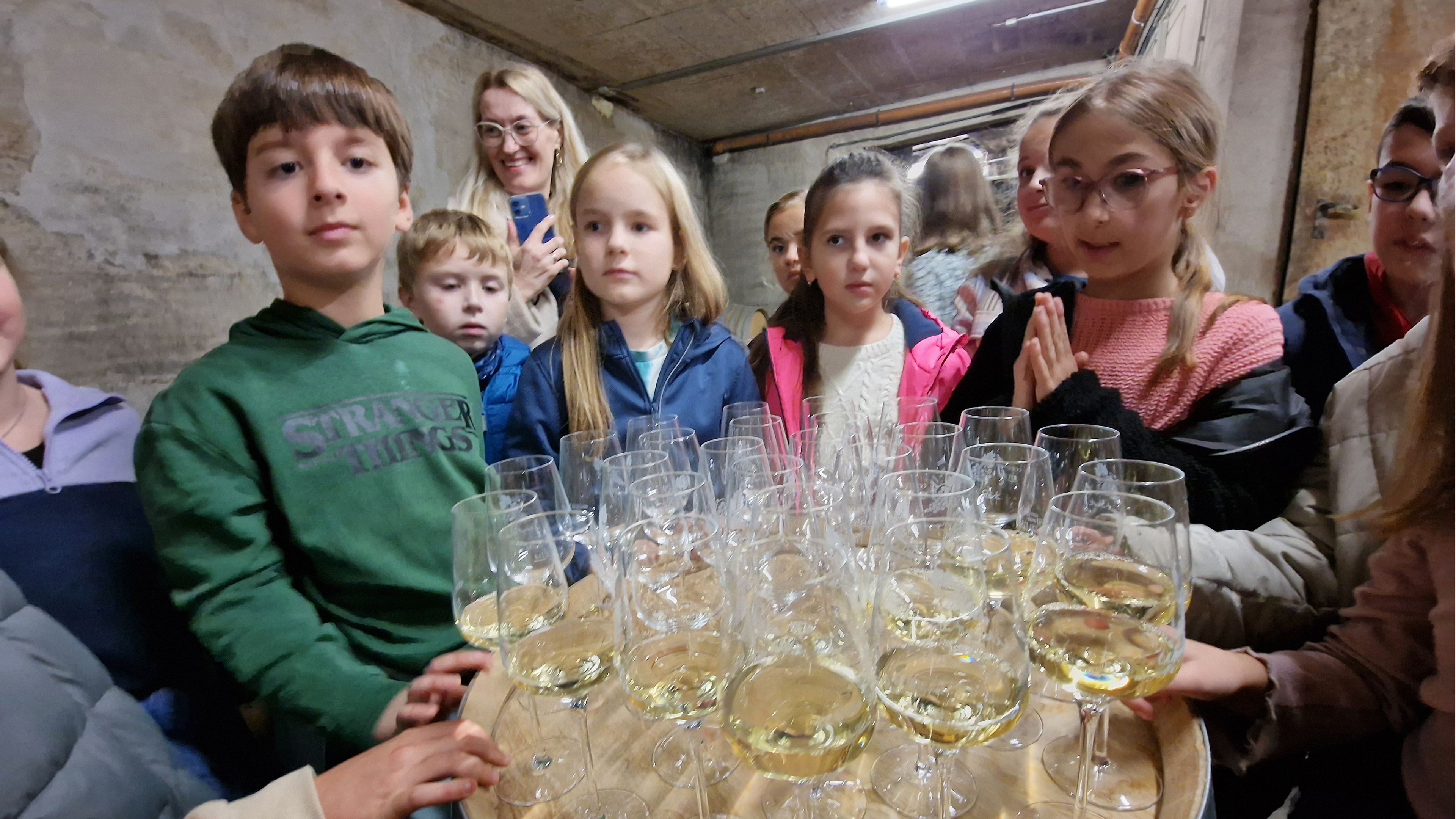 MausKlasse der GS an der Landskrone Heimersheim auf Reportagetour beim Winzer