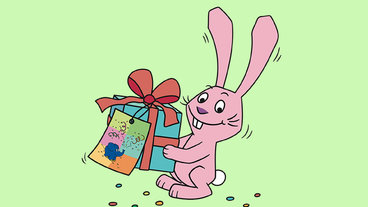 Illustration Hase mit Geschenk und Geschenkanhänger